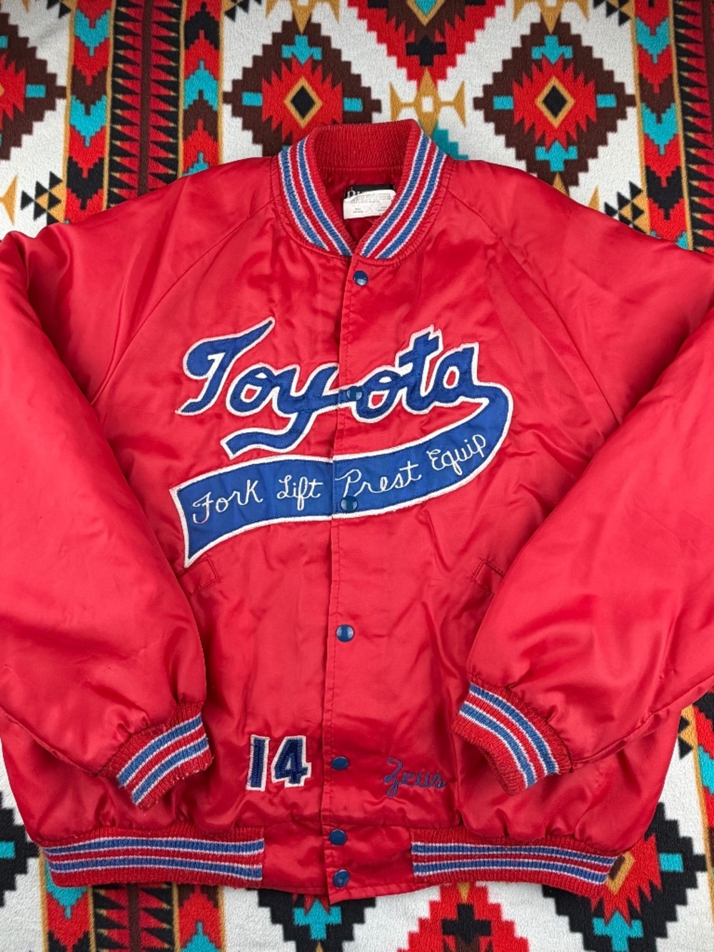 Vintage Butwin Toyoto Forklift Team Satin Jacket USA Made Red Snap Bomber Sz XL